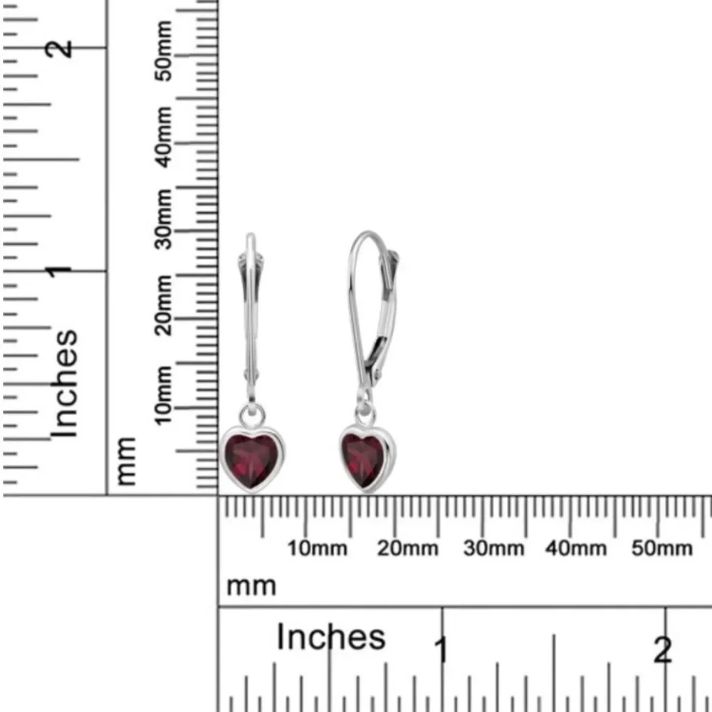 925 Sterling Silver 1.44 Cttw Red Rhodolite Garnet Heart Leverback Drop Earrings